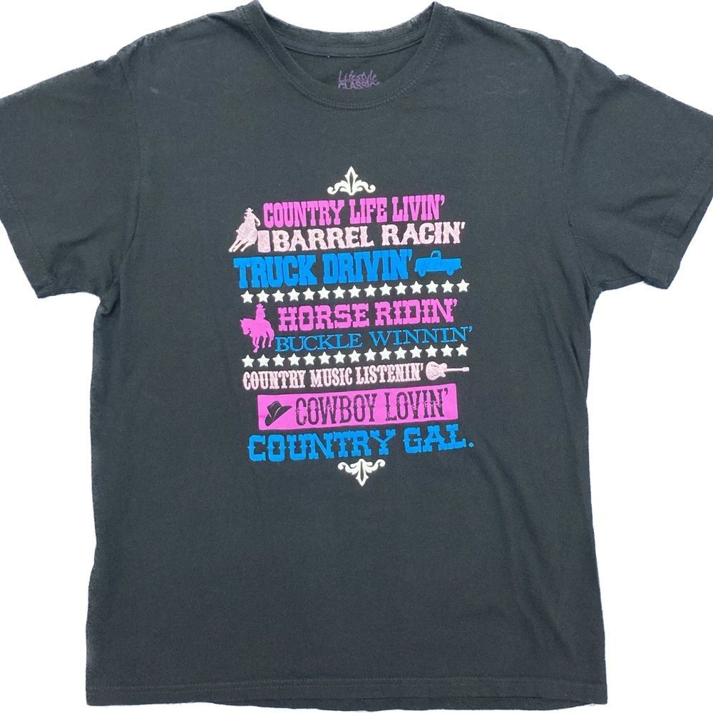 Lifestyle Classics Country Life T-Shirt SZ M Horses Trucks Cowboys Cowgirl Black